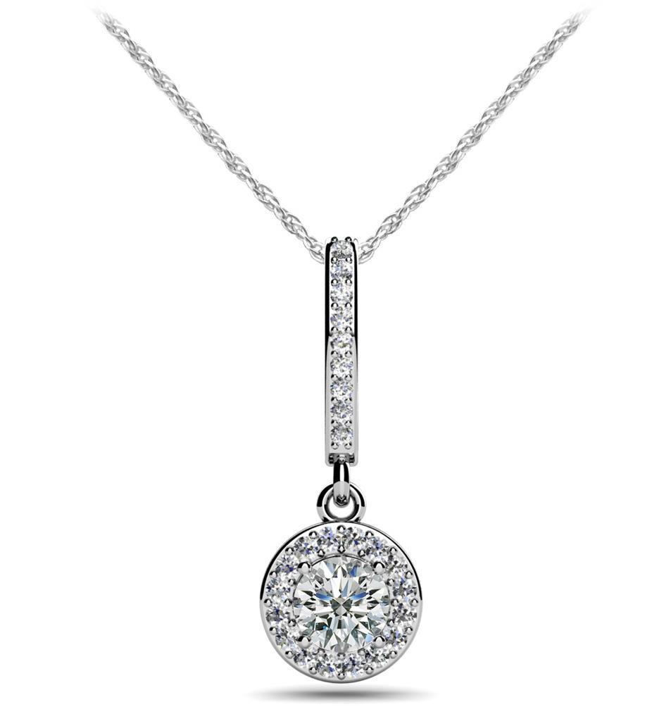 White Gold 14K  Round Brilliant Cut Diamonds  Pendant Necklace 5Ct