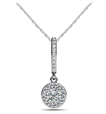 White Gold 14K  Round Brilliant Cut Diamonds  Pendant Necklace 5Ct