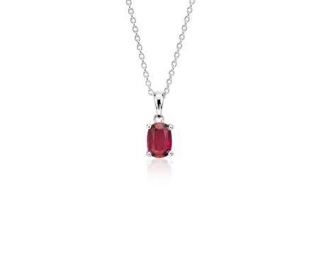 Oval Shaped Red Ruby Gemstone Pendant Women 14K White Gold Jewelry