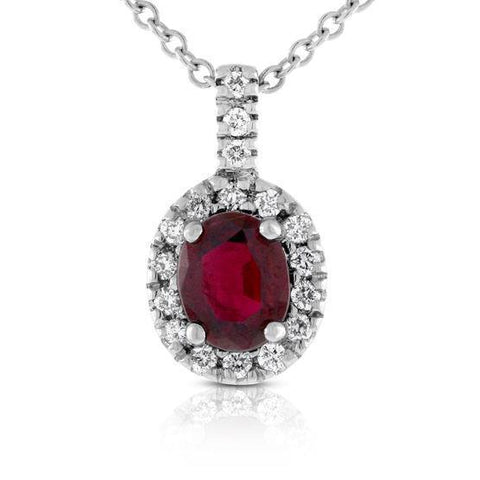 Oval Ruby With Round Cut Diamonds Pendant Necklace Wg 14K 4.75 Carats