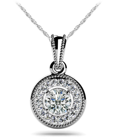 Round Cut Diamonds Circle Pendant Necklace White Gold 14K 3.50 Carats