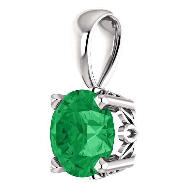 Big Emerald Pendant Necklace Round Cut 16.00 Carat  White Gold 14K Jewelry