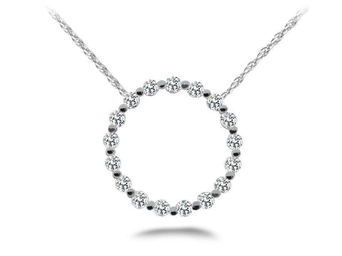Round Cut Diamonds Circle Pendant Necklace White Gold 14K 6.80 Carats