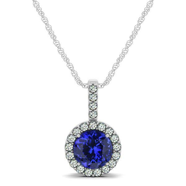 Blue Tanzanite With Diamonds Pendant Necklace White Gold 14K 3.70 Ct