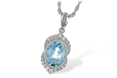 White Gold 14K Aquamarine With Oval &Round Cut 8.30 Carat Diamonds Pendant Necklace With Chain