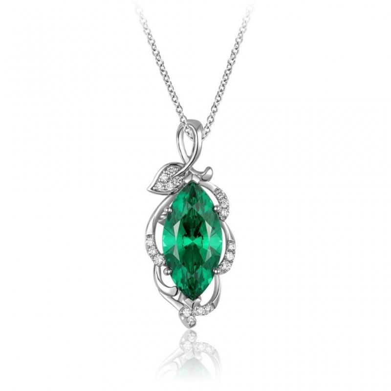 Pendant Necklace With Chain 14K 5.35 Carats Emerald With Diamonds