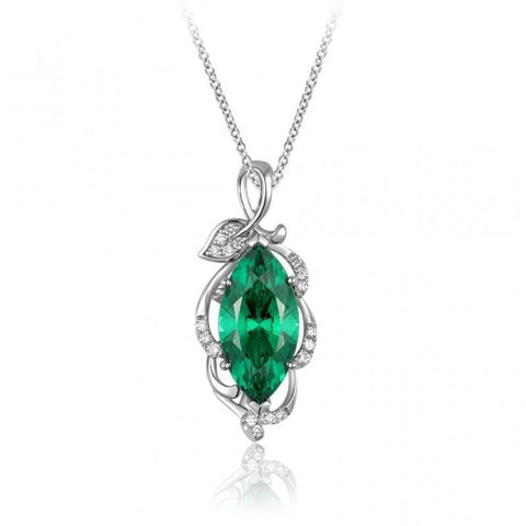 Pendant Necklace With Chain 14K 5.35 Carats Emerald With Diamonds