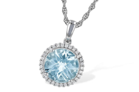Lady White Gold14K Aquamarine And 14.35 Carats Diamonds Pendant Necklace