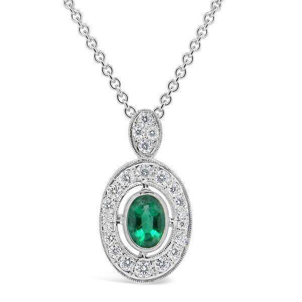 Pendant Necklace  Wg 14K Halo Emerald With Diamonds 3.60 Carats