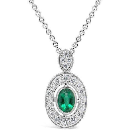 Pendant Necklace  Wg 14K Halo Emerald With Diamonds 3.60 Carats