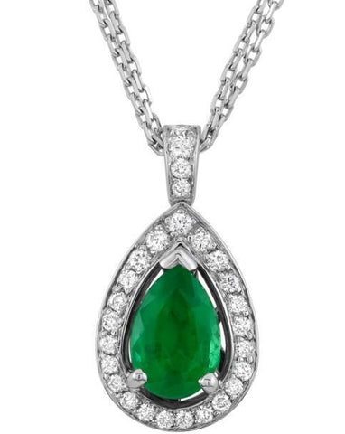 Emerald And Diamonds Pendant Necklace 14K Wg Prong Set 8.35 Carats