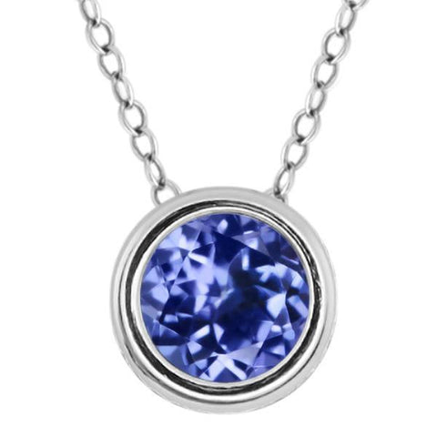 Solitaire Tanzanite Round Cut Bezel Set Pendant 17 Ct White Gold 14K Jewelry