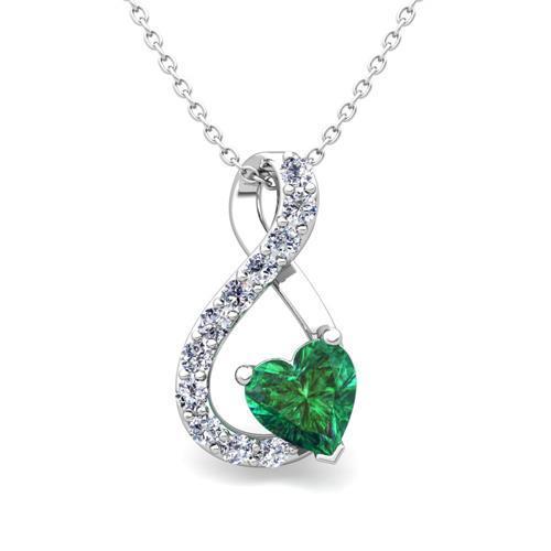 Heart Shape Emerald With Round Diamonds Pendant Necklace 5.70 Ct.