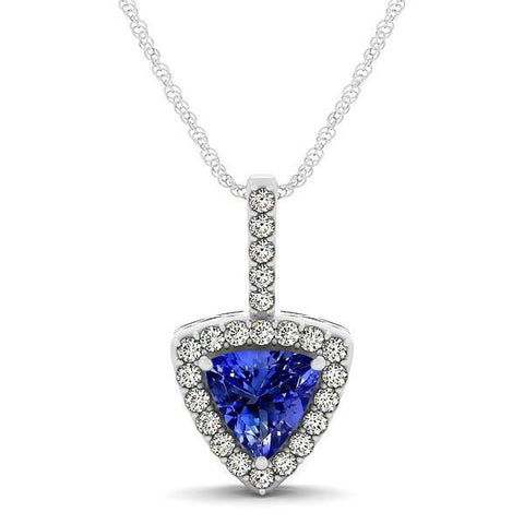 Diamonds Pendant With Chain Tanzanite White Gold 14K 2.70 Ct