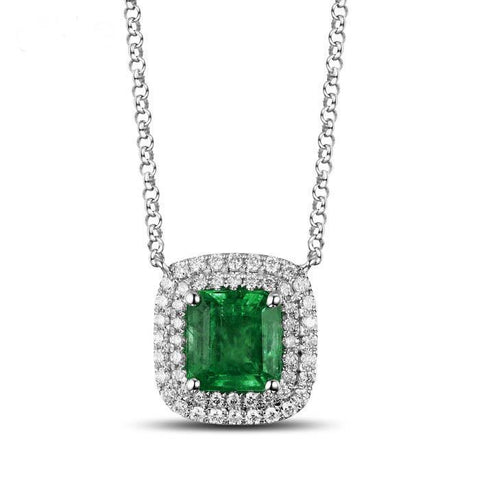 11 Carats Pendant With Chain White Gold 14K Emerald And Diamonds