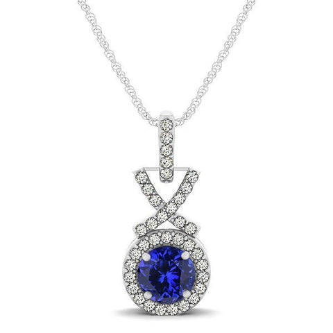 Tanzanite With Diamonds Pendant Necklace White Gold 14K 3.00 Ct Jewelry