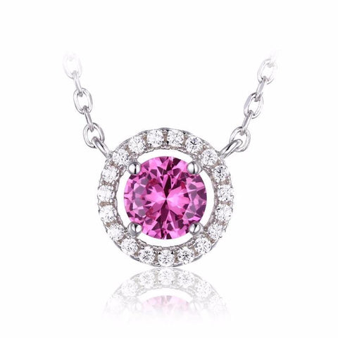 White Gold 14K Pink Sapphire With Round Cut 2.50 Carats Diamonds Pendant Necklace