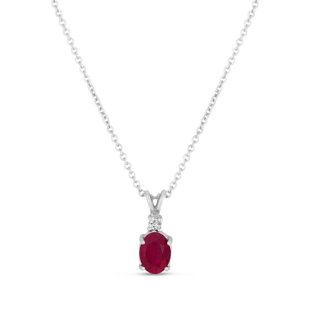 White Gold 14K Oval Cut Red Ruby And 2.10 Carat Diamond Pendant Necklace Lady Jewelry