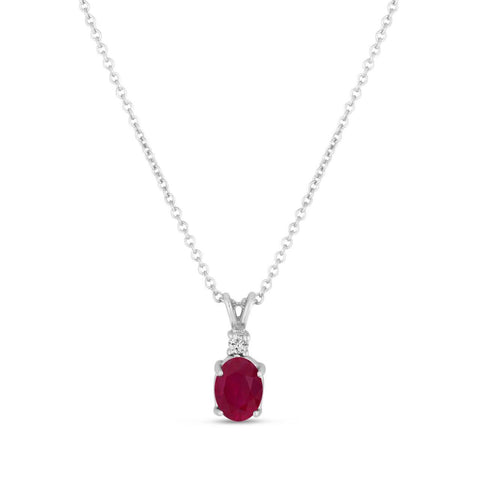 White Gold 14K Oval Cut Red Ruby And 2.10 Carat Diamond Pendant Necklace Lady Jewelry