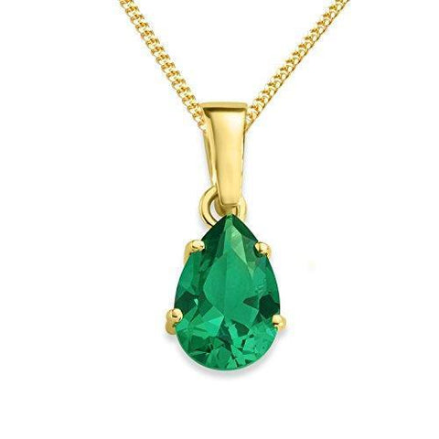 Yellow Gold 14K Pear Shaped Solitaire Emerald 5.00 Carat Diamond Pendant Necklace
