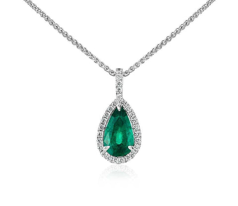 Pendant With Chain Gold White 14K 8.25 Carats Emerald And Diamonds