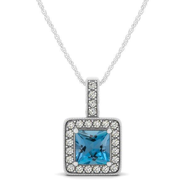 White Gold 14K Aquamarine And Chain Diamonds Pendant 4.75 Ct Jewelry