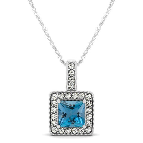 White Gold 14K Aquamarine And Chain Diamonds Pendant 4.75 Ct Jewelry
