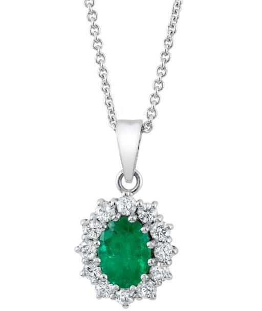 Pendant Necklace With Chain 6.85 Ct. Emerald White Gold 14K Jewelry