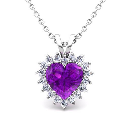 White Gold 14K Amethyst With 8.75 Carats Diamonds Women Pendant Necklace