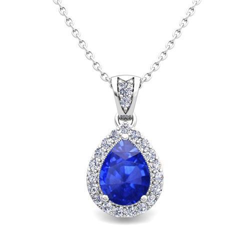 Ceylon Pear Cut With Diamonds Pendant Necklace White Gold 2.25 Ct Jewelry