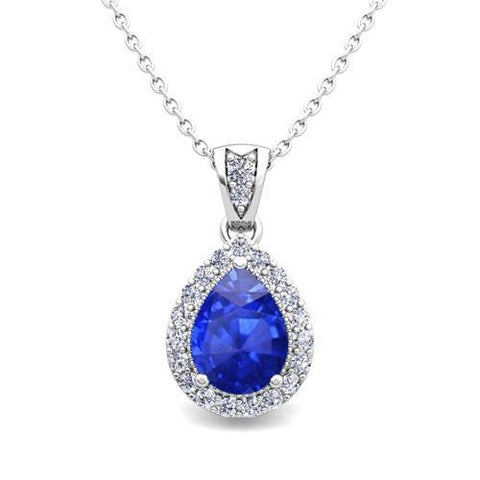 Ceylon Pear Cut With Diamonds Pendant Necklace White Gold 2.25 Ct Jewelry