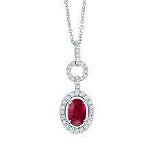 Necklace Pendant 2.90 Carats Red Ruby And Diamonds Gold 14K White