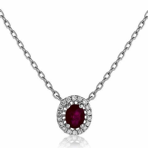 3.00 Carats Women Red Ruby With Diamond Pendant Necklace Gold 14K