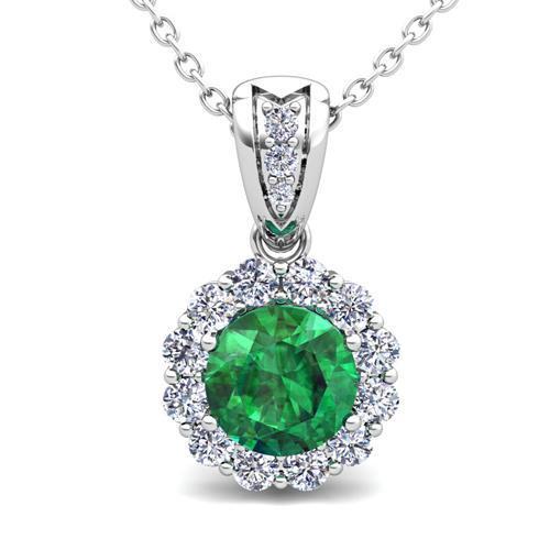6.40 Carats Emerald And Diamonds Pendant Necklace White Gold 14K
