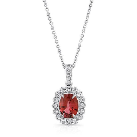 Ladies Necklace Pendant 3.30 Carats Red Ruby With Diamonds White Gold 14K