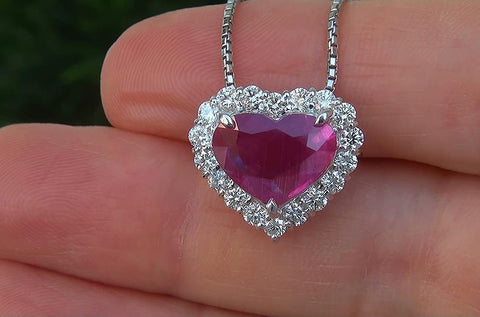 6.40 Carats Red Ruby And Diamonds Necklace Pendant With Chain Gold 14K