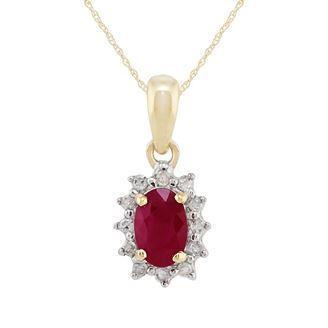Red Ruby With Diamonds 3.35 Carats Pendant Necklace 14K Yellow Gold