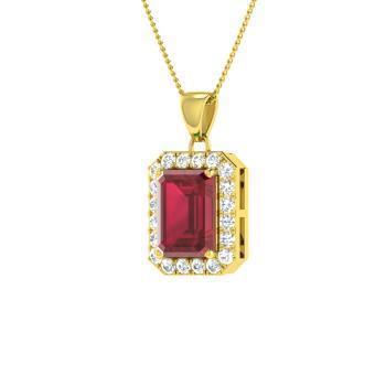 Yellow Gold 14K Ruby And Diamonds 5.60 Carats Pendant Necklace New