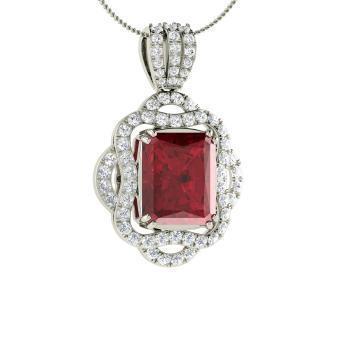 4.80 Carats Red Ruby With Diamonds Pendant Necklace 14K White Gold New