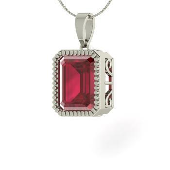 14K White Gold Red Ruby Radiant Cut 5.00 Carat Pendant Necklace New