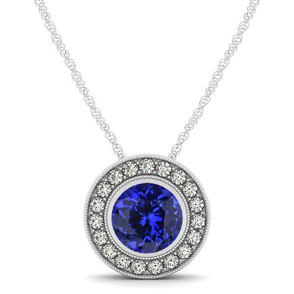 Bezel Set Tanzanite With Diamonds Pendant Necklace Gold 14K 2.75 Ct