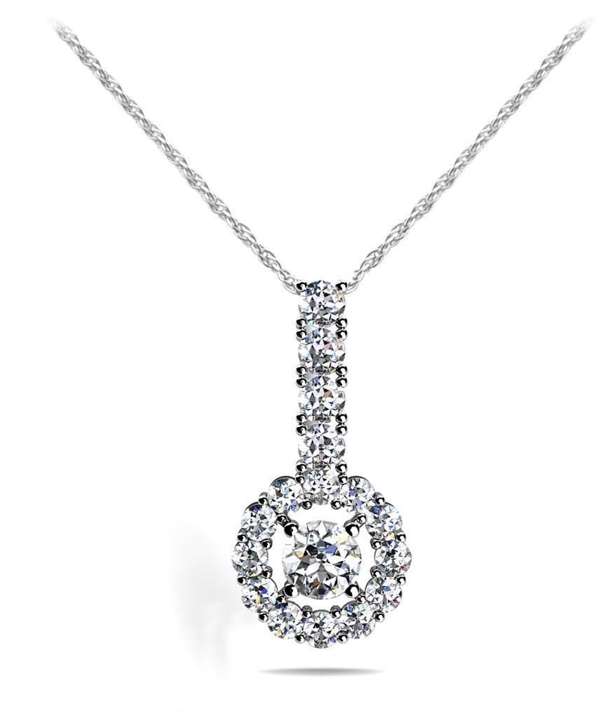 White Gold 14K Round Shaped 5.50 Carats Diamonds Drop Circle Pendant Necklace