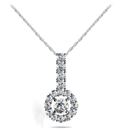 White Gold 14K Round Shaped 5.50 Carats Diamonds Drop Circle Pendant Necklace