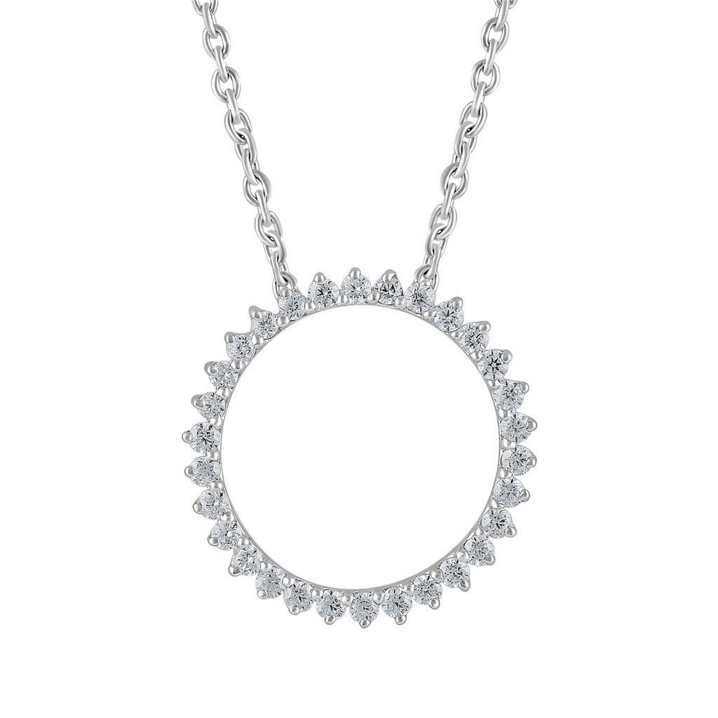 Round Brilliant Shape 3.00 Carats Diamonds Circle Pendant Necklace White Gold 14K