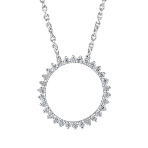 Round Brilliant Shape 3.00 Carats Diamonds Circle Pendant Necklace White Gold 14K