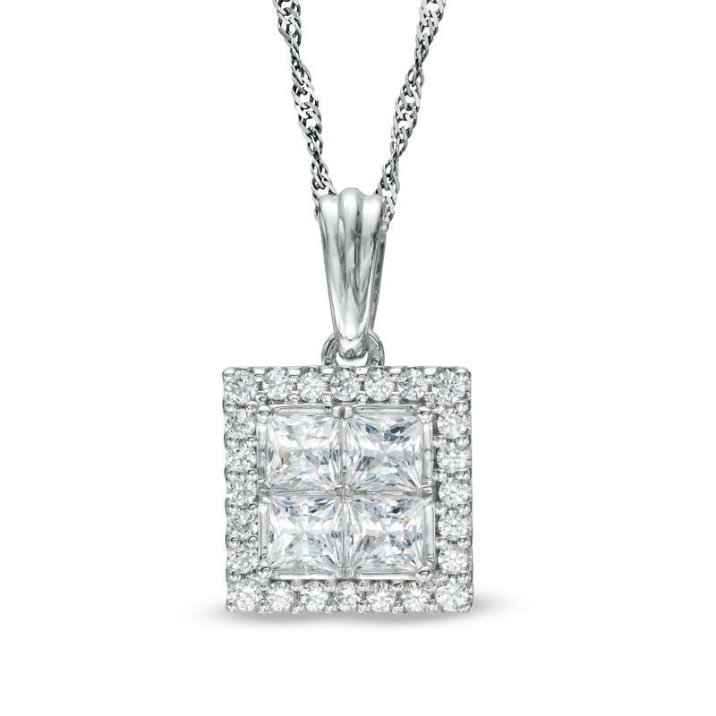 White Gold 14K Princess And Round Cut 6.40 Carats Diamonds Pendant Necklace