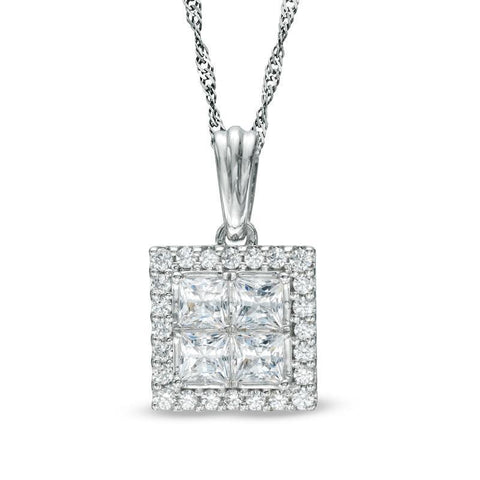 White Gold 14K Princess And Round Cut 6.40 Carats Diamonds Pendant Necklace