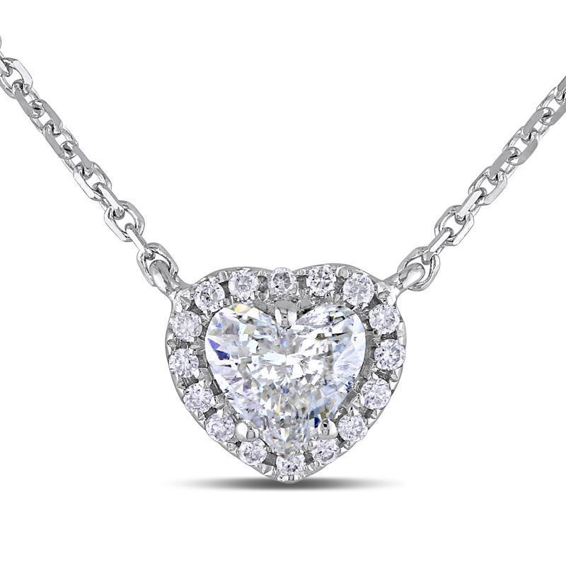 White Gold 14K Heart And Round Shaped 3.60 Carats Diamonds Pendant Necklace