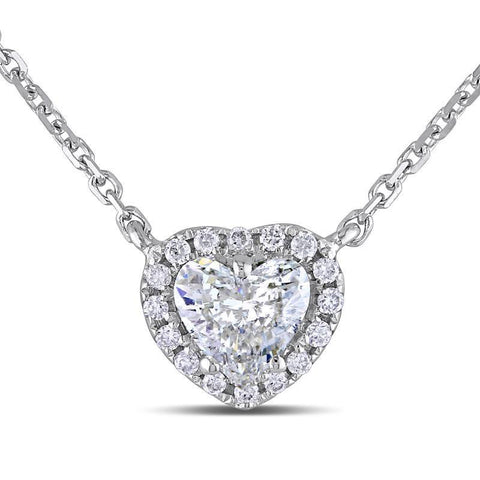 White Gold 14K Heart And Round Shaped 3.60 Carats Diamonds Pendant Necklace