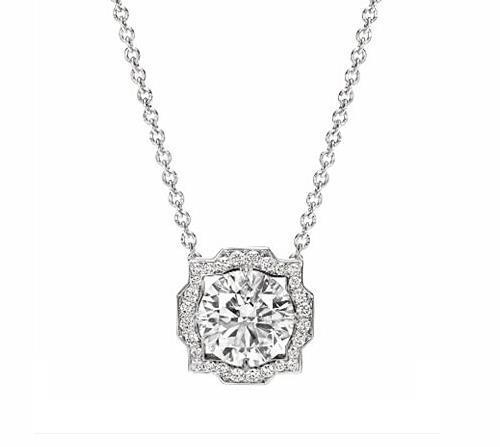 White Gold 14K Jewelry Sparkling Round Cut  4.00 Carats Diamonds Pendant Necklace